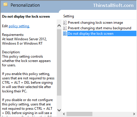 Do not display the lock screen in Windows 8